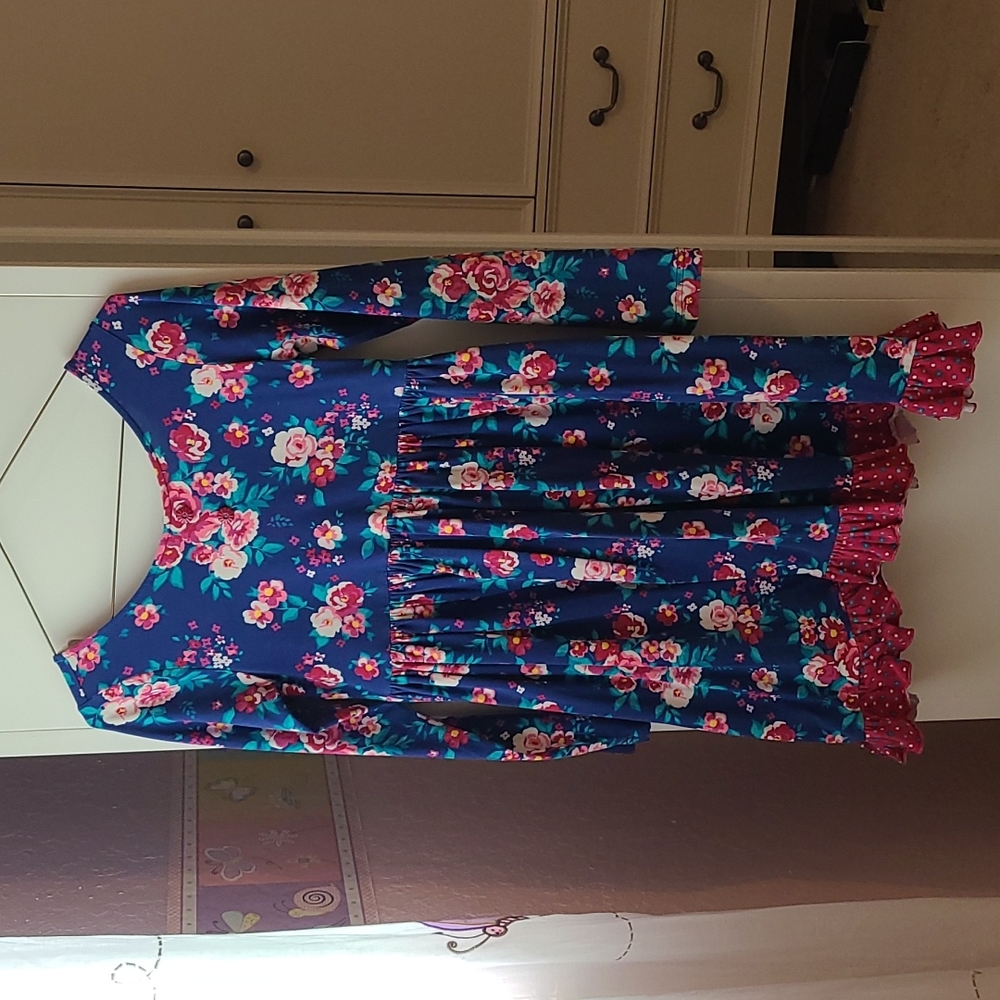 Wild flowers 12Y 3/4 sleeve navy flowers maroon